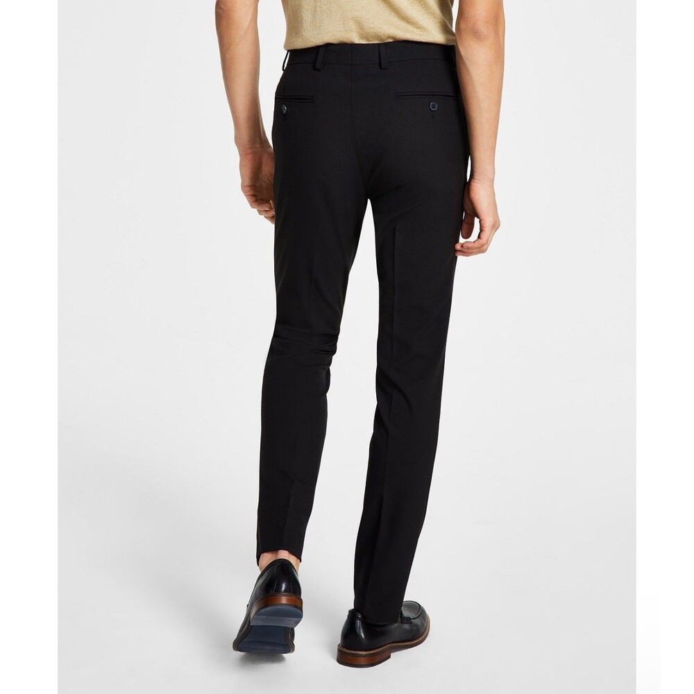 $95 NEW CALVIN KLEIN MENS 28X30 SOLID BLACK SKINNY TROUSERS DRESS PANTS SLACKS - Picture 3 of 13